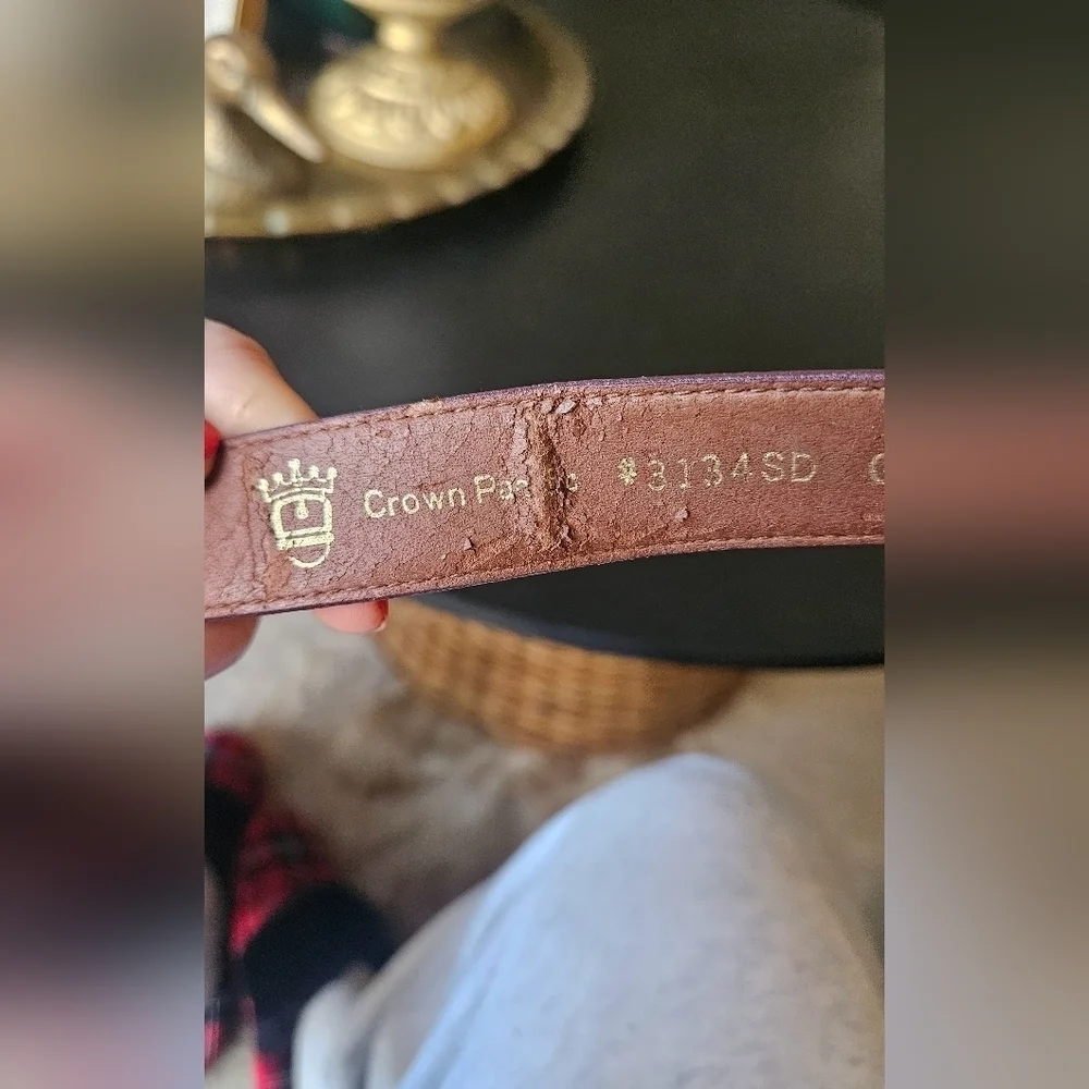 Vintage CROWN PACIFIC Red suede belt gold buckle. Size medium